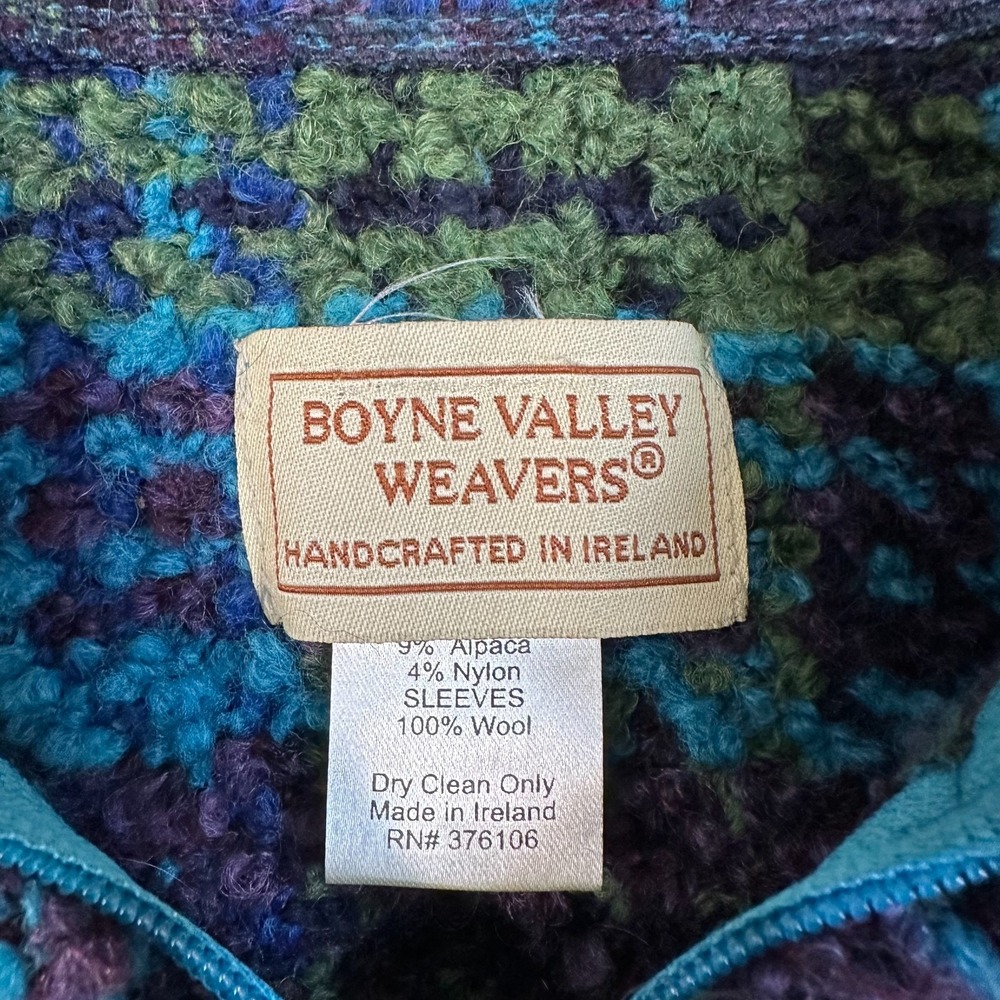 Vtg BOYNE VALLEY WEAVERS Jacket‎ Ireland Handmade Women XXL Wool blue Knit Zip - Picture 3 of 5